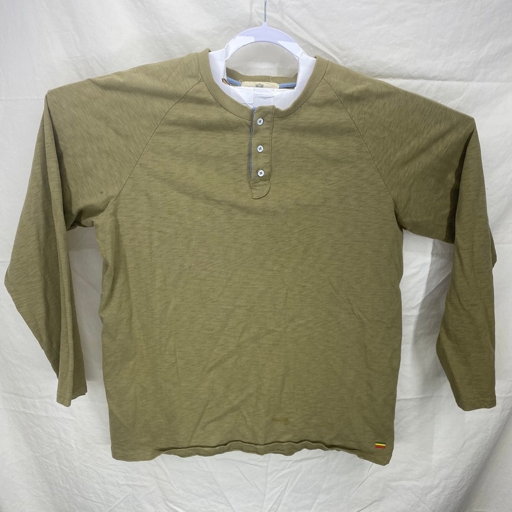 MARLEY Mens Long Sleeve Henley Shirt Olive Green Raglan Sleeve Size XXL